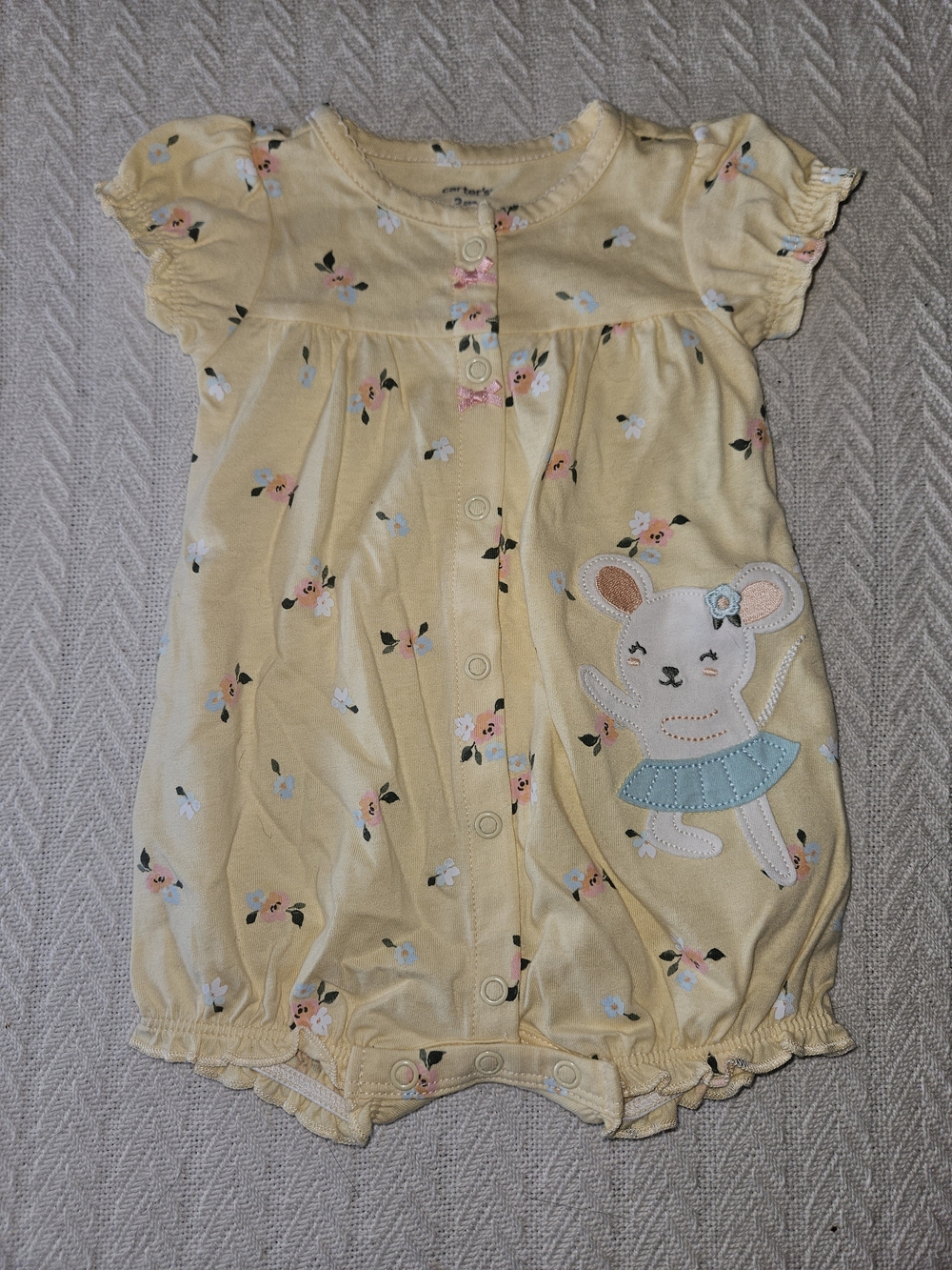 Carter's Yellow Floral Infant Romper with Pink Bow Accents